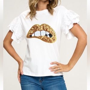 02 Chic Euro Graphic Tee with Layered Lace Sleeves